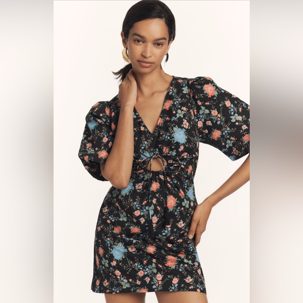 ✨ Anthropologie Short-Sleeve V-Neck Cotton Mini Dress Sz S